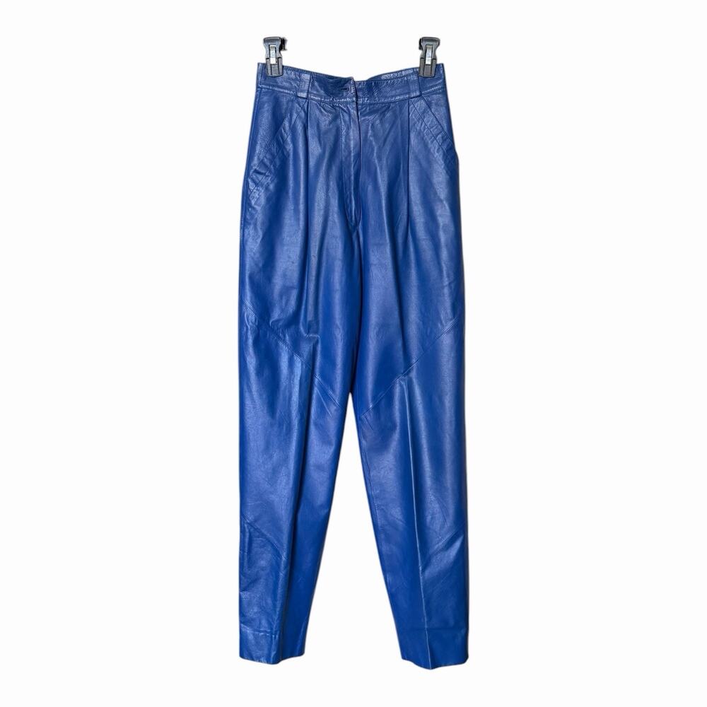 Vintage SMALBY Italy Blue Leather Pants High Waist Tapered Trouser Women’s EU 42